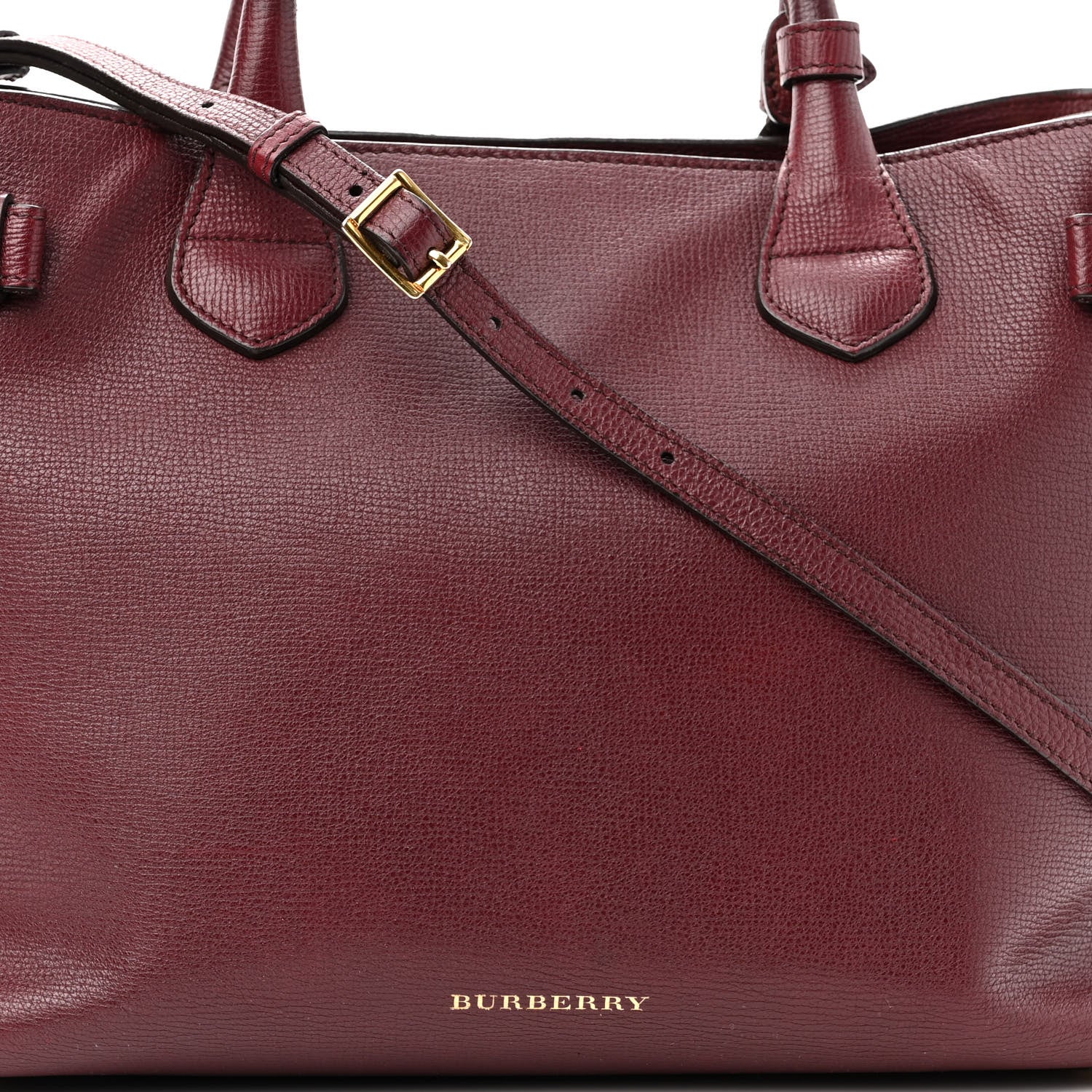 Burberry Grainy Calfskin House Check Medium Banner Tote Mahogany Red 8 of 15