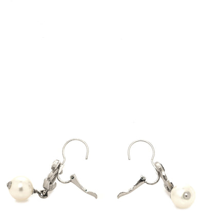 Chanel Baguette Crystal Pearl CC Drop Earrings Silver Black 3 of 4