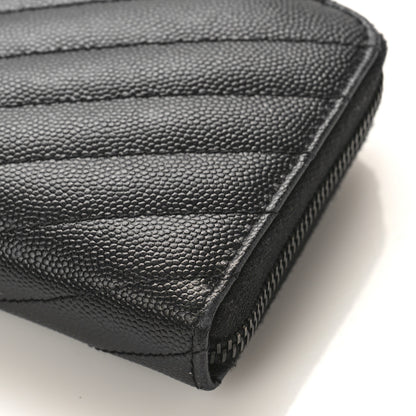 Saint Laurent Grain De Poudre Matelasse Chevron Monogram Monochrome Zip Around Wallet Black 8 of 8