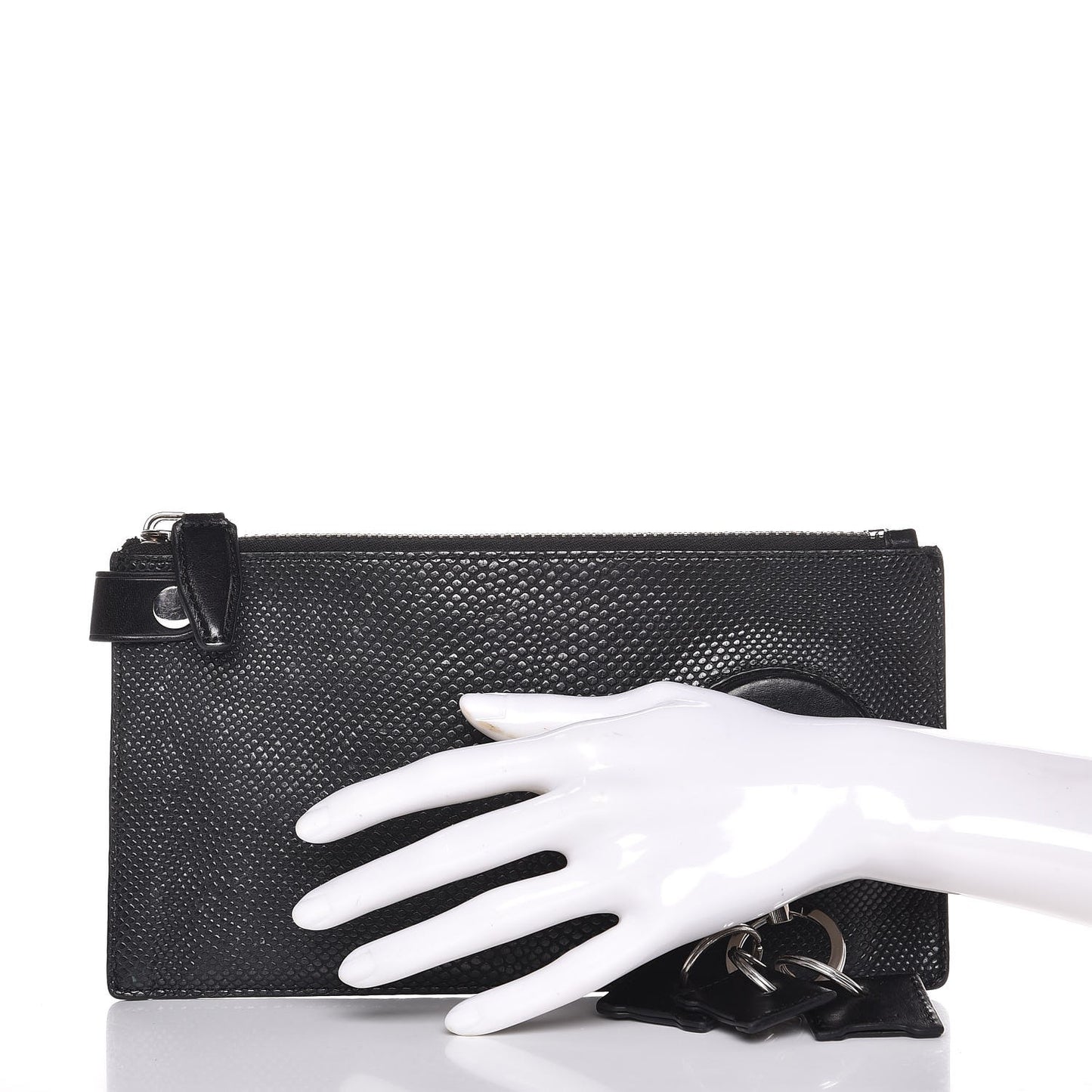 Calfskin Snake Embossed Runaway Key Clutch Black