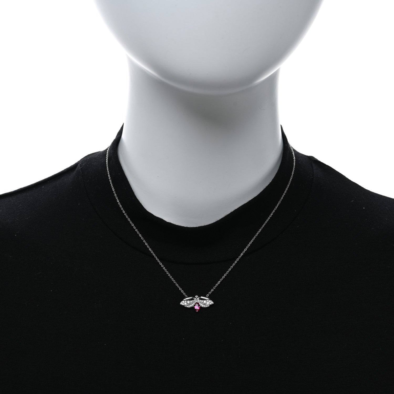 Tiffany Platinum Diamond Pink Tourmaline Paper Flowers Firefly Pendant Necklace 2 of 5