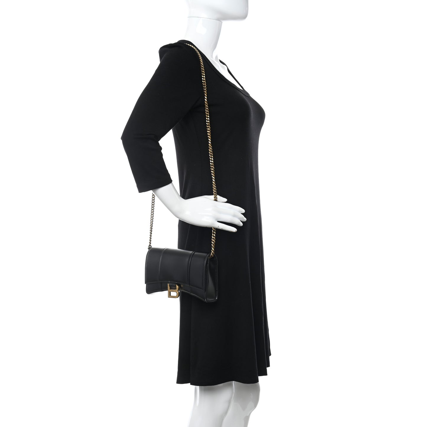 Shiny Box Calfskin Hourglass Chain Bag Black