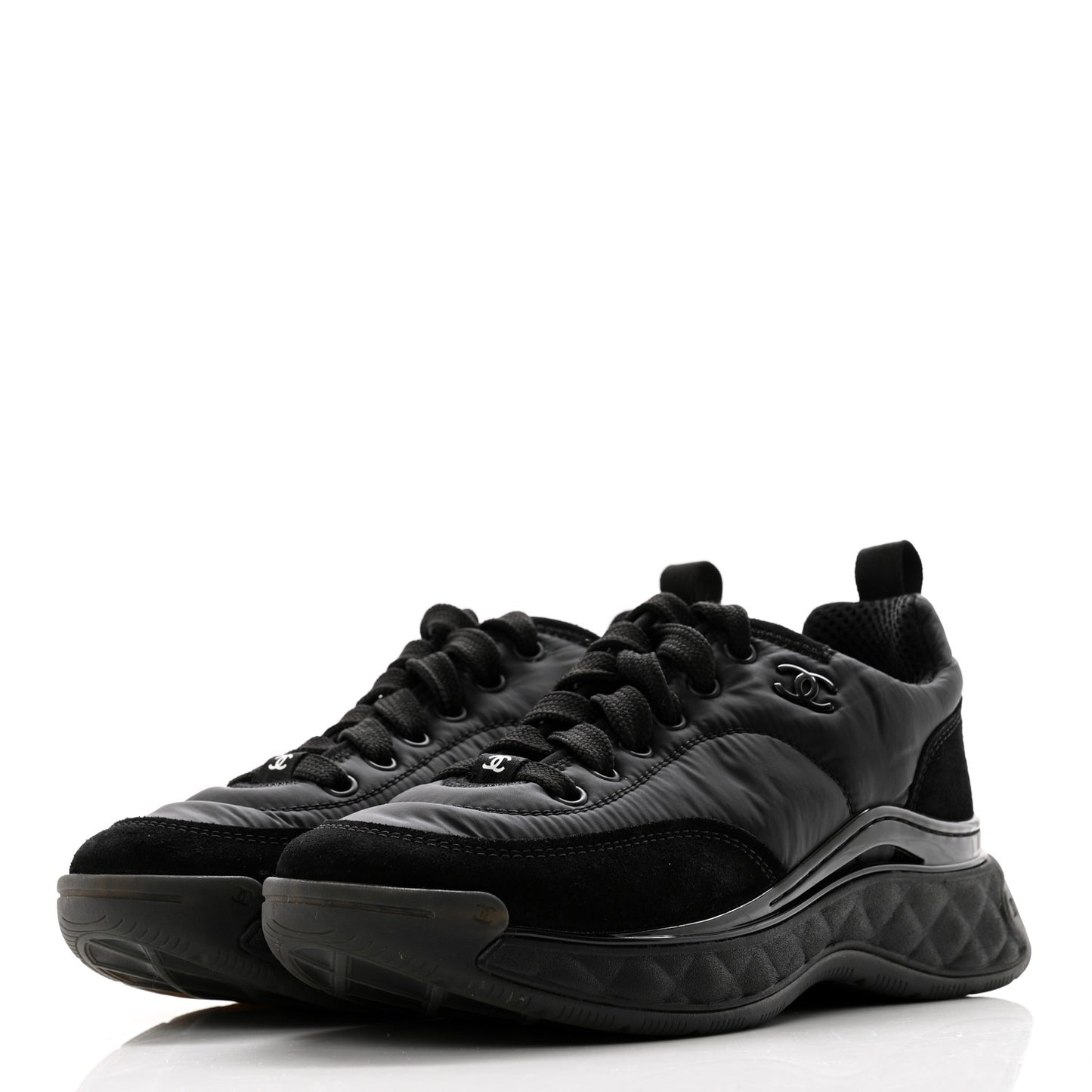 Nylon Suede Calfskin CC Sneakers 35.5 Black