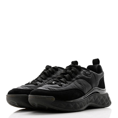 Chanel Nylon Suede Calfskin CC Sneakers 35.5 Black 3 of 9