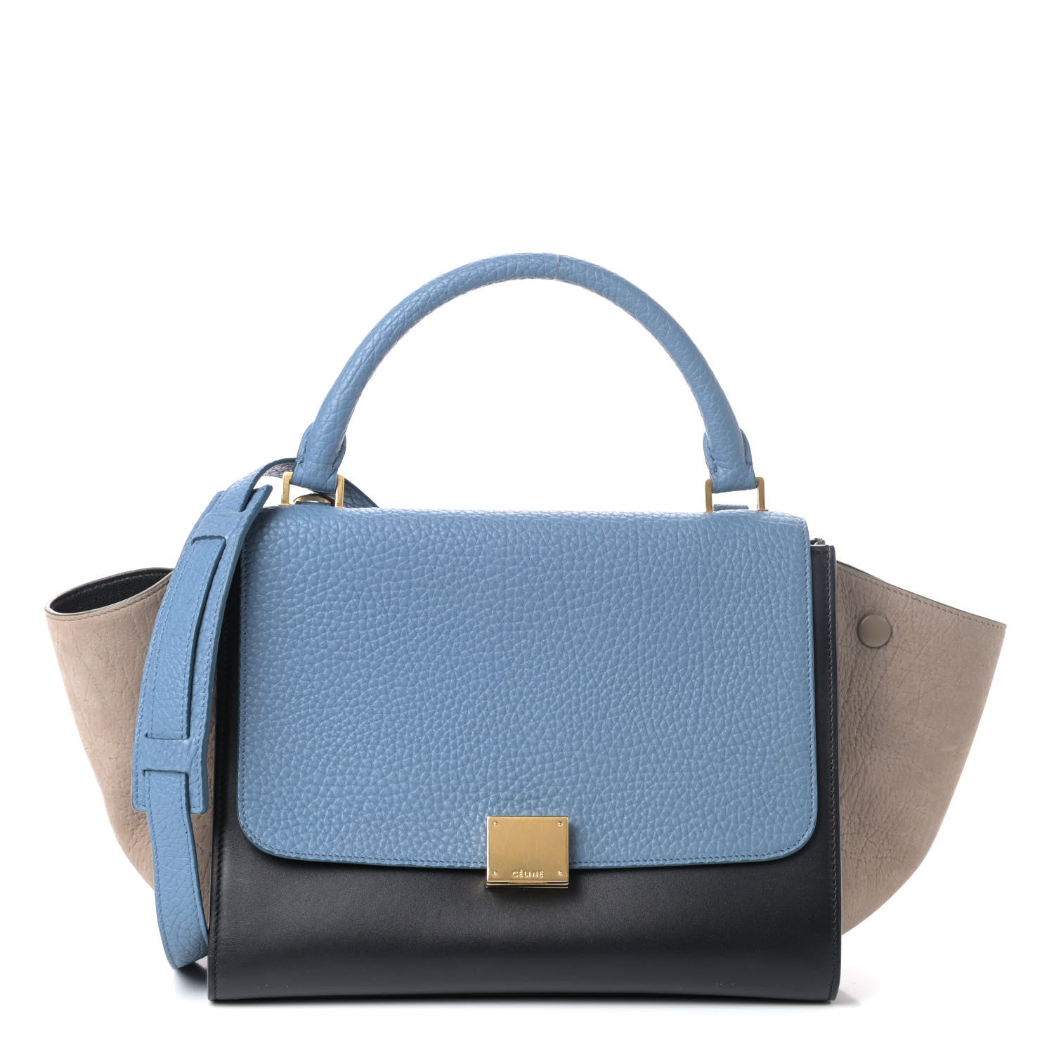 Celine Drummed Calfskin Suede Small Trapeze Light Blue 1 of 9