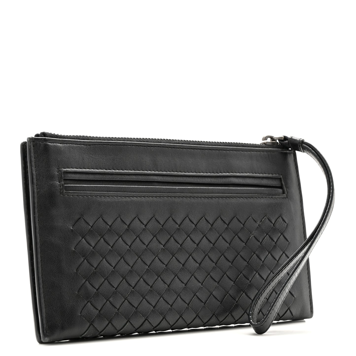 Nappa Intrecciato Wristlet Zip Wallet Black