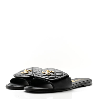 Chanel Lambskin Quilted Turnlock Flat Mules 39.5 Black 3 of 9