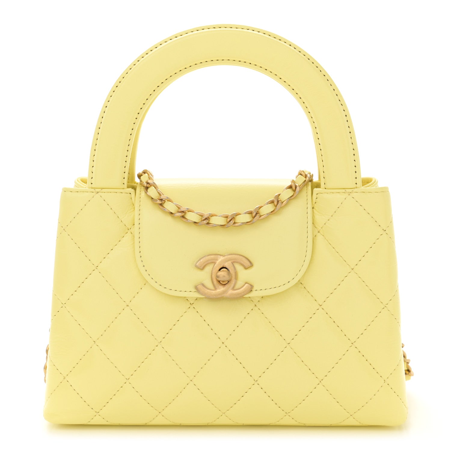 Chanel Shiny Aged Calfskin Quilted Nano Kelly Shopper Light Yellow 1 of 10