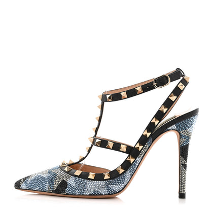 Valentino Garavani Nappa Crystal Camustars Rockstud Ankle Strap 100mm Pumps 40 Blue 1 of 8