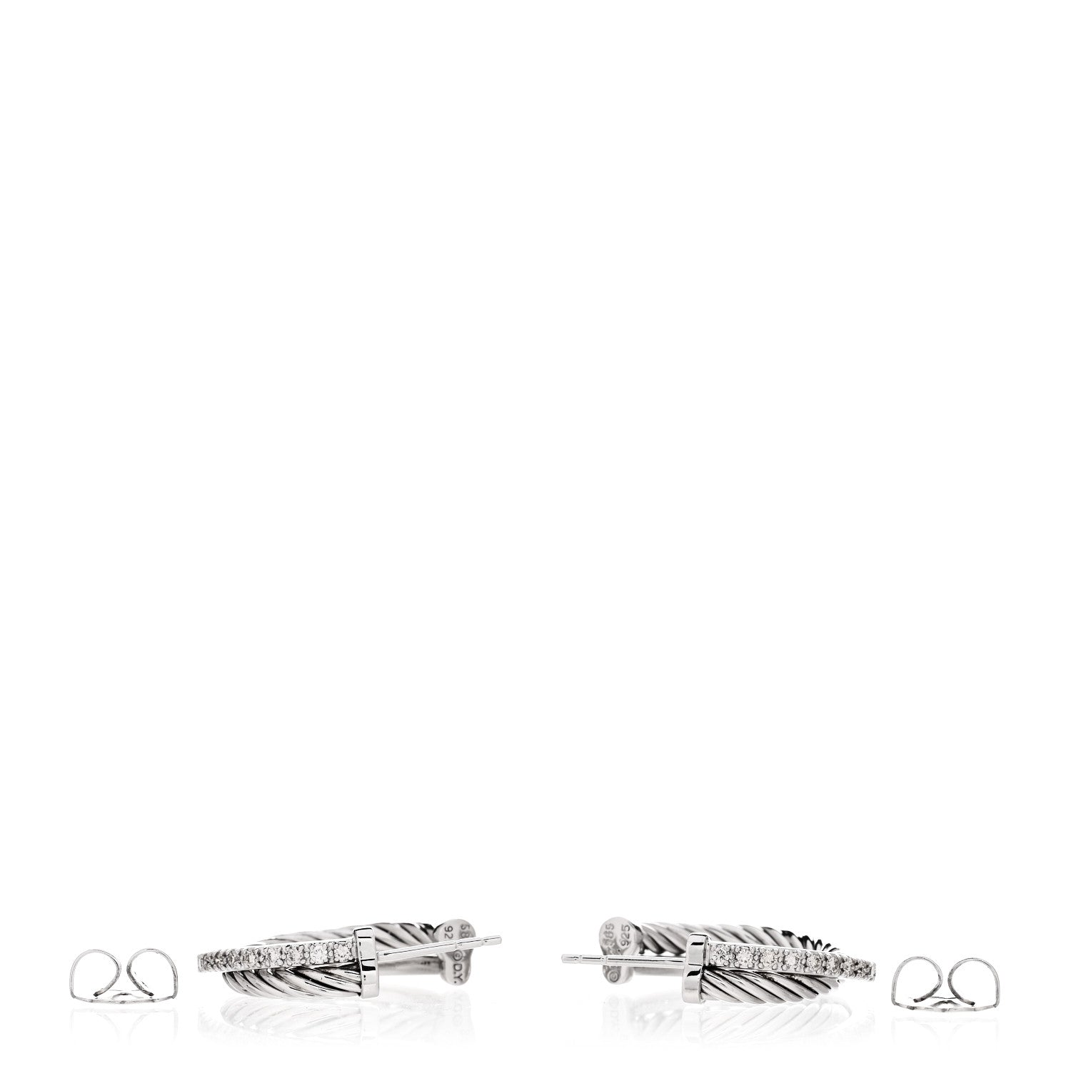 David Yurman Sterling Silver 14K White Gold Diamond Small Crossover Hoop Earrings 3 of 4
