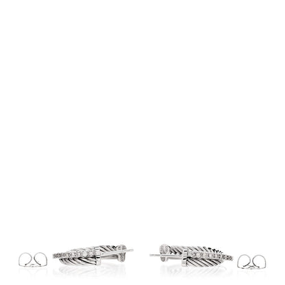 David Yurman Sterling Silver 14K White Gold Diamond Small Crossover Hoop Earrings 3 of 4