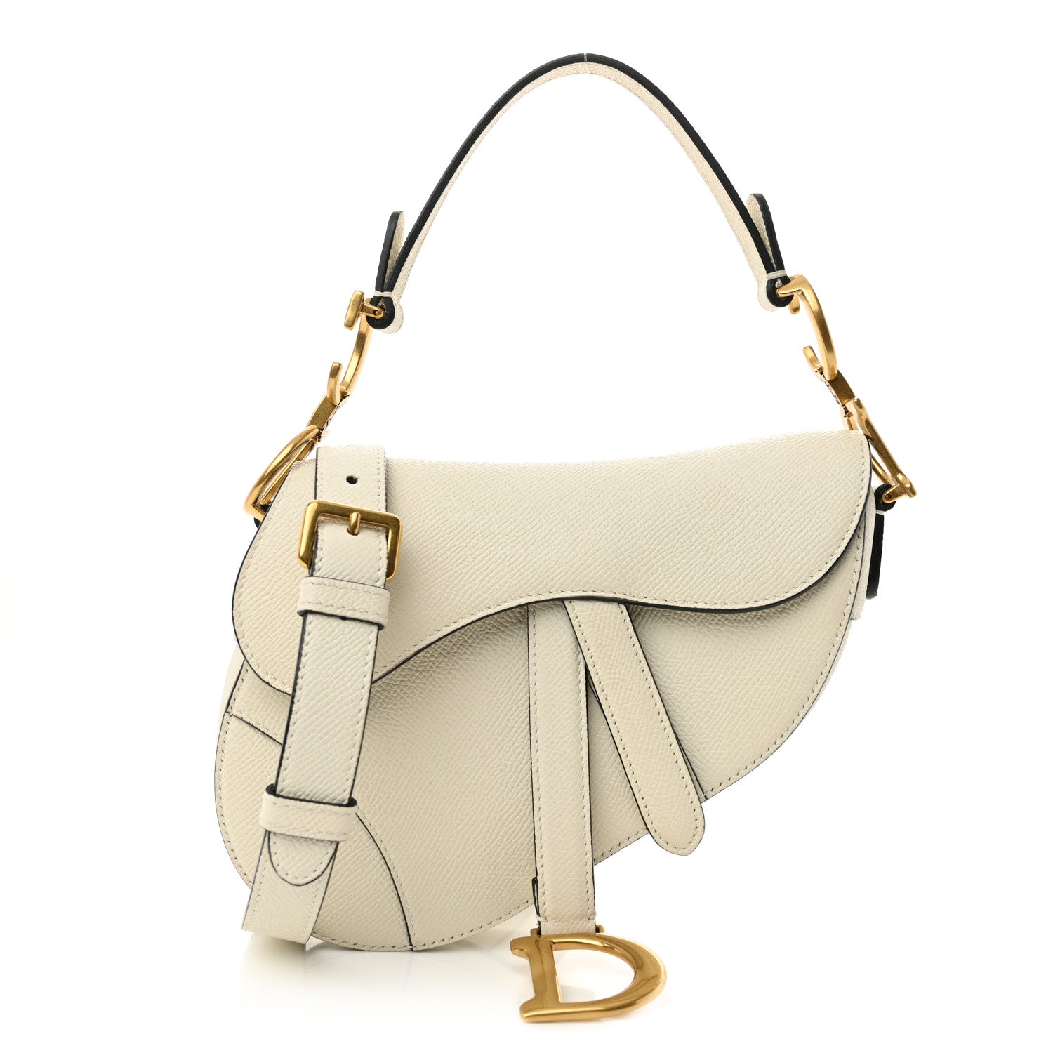 Christian Dior Grained Calfskin Mini Saddle Bag With Strap White 1 of 10