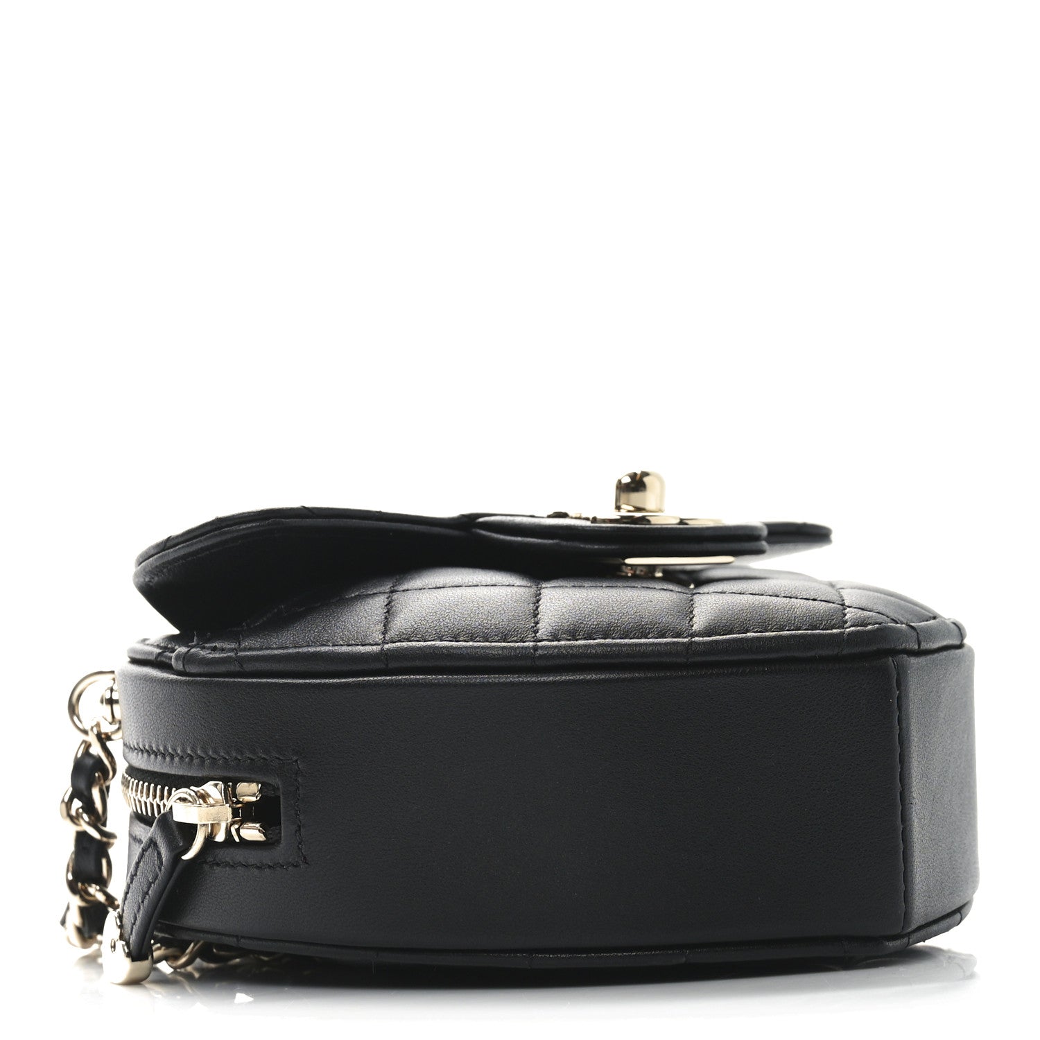 Chanel Lambskin Quilted CC In Love Heart Waist Belt Bag With Chain Black 4 of 10