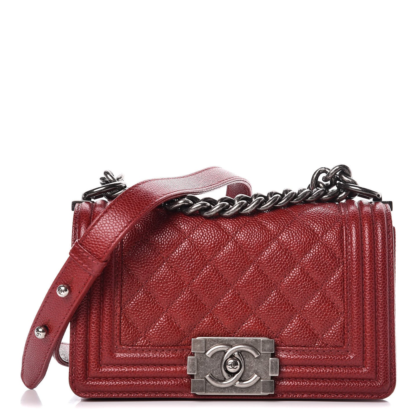 Caviar Quilted Small Boy Flap Dark Red