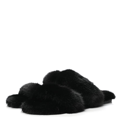 Saint Laurent Mink Fur Bleach Sandals 39 Black 3 of 6