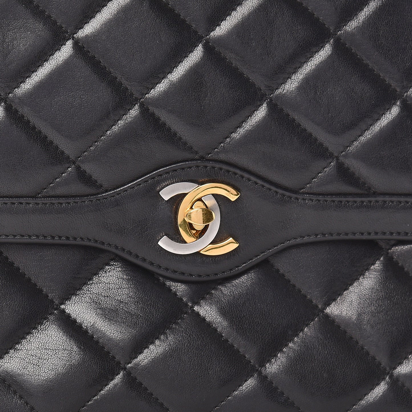 Lambskin Quilted Medium Double Flap Black