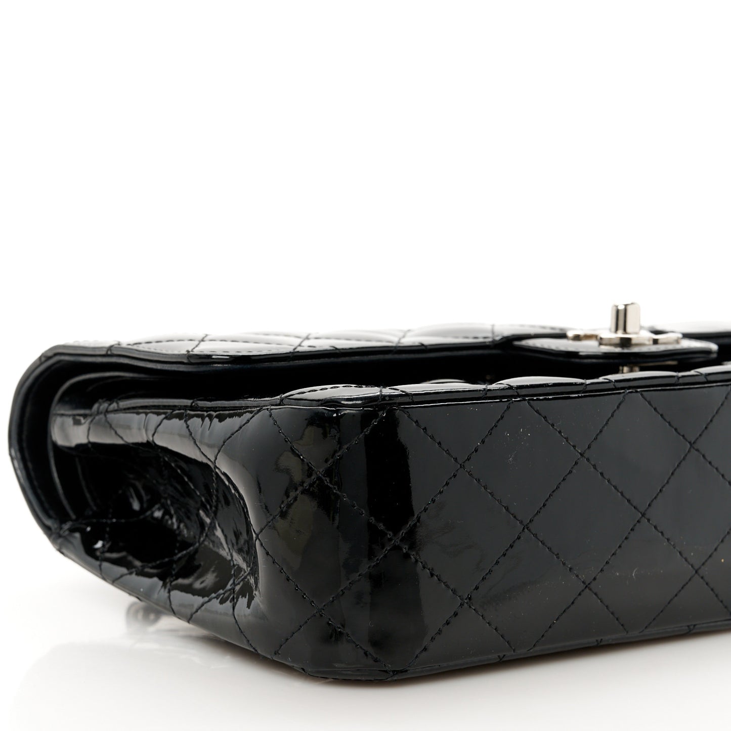 Patent Quilted Medium Double Flap Black