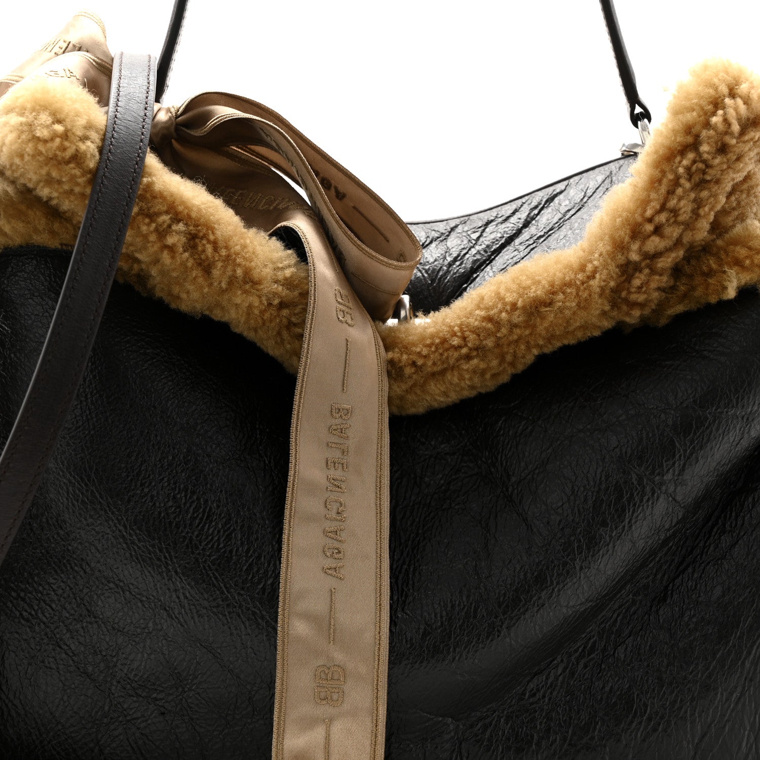 Balenciaga Crushed Calfskin Shearling Medium Rodeo Top Handle Handbag Brown Beige 8 of 10