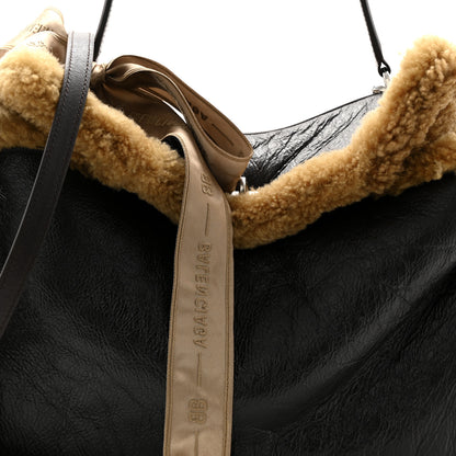 Balenciaga Crushed Calfskin Shearling Medium Rodeo Top Handle Handbag Brown Beige 8 of 10
