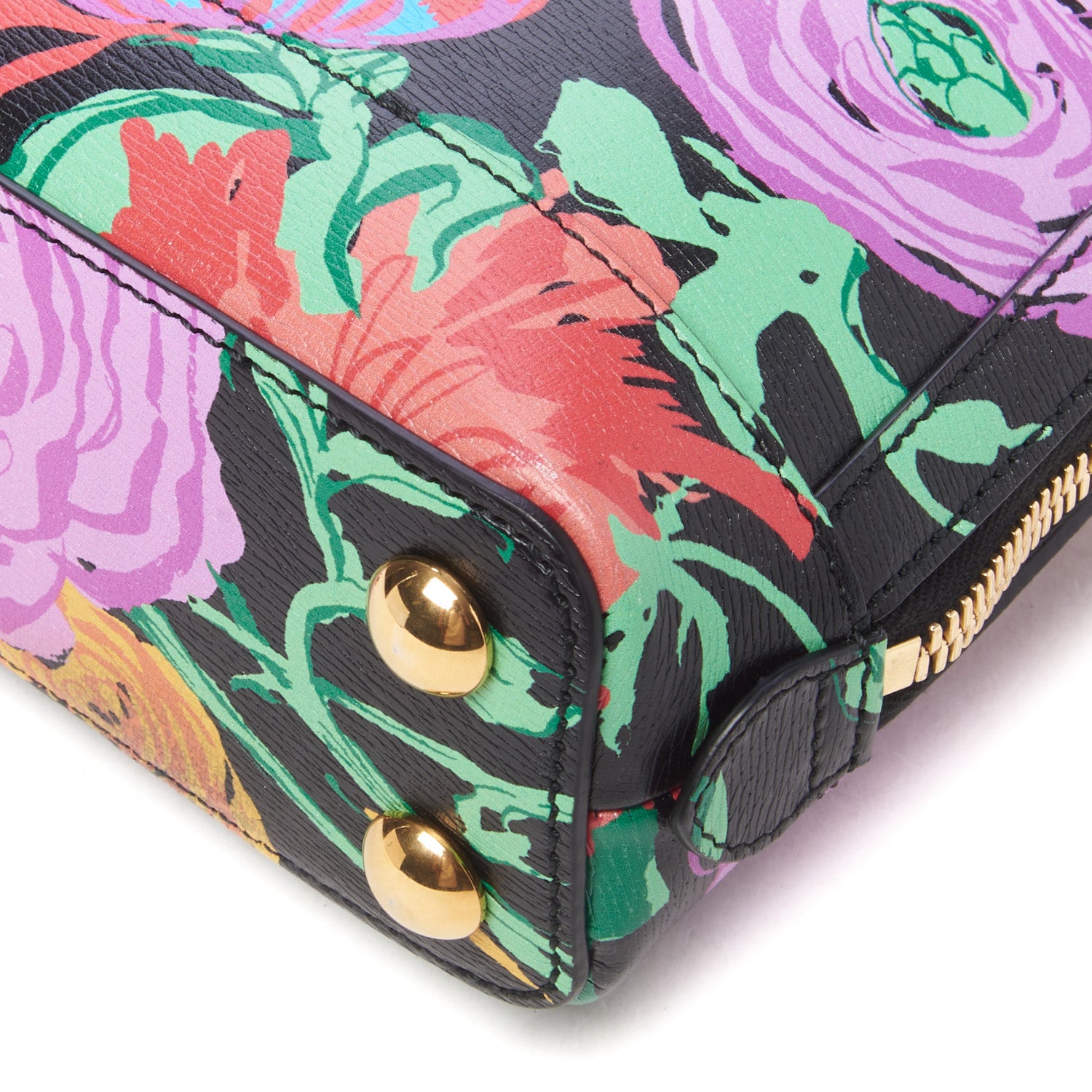 Gucci X KEN SCOTT New Shangai Calfskin Jenny Floral Print Mini Horsebit 1955 Top Handle Bag Black Pink 5 of 10