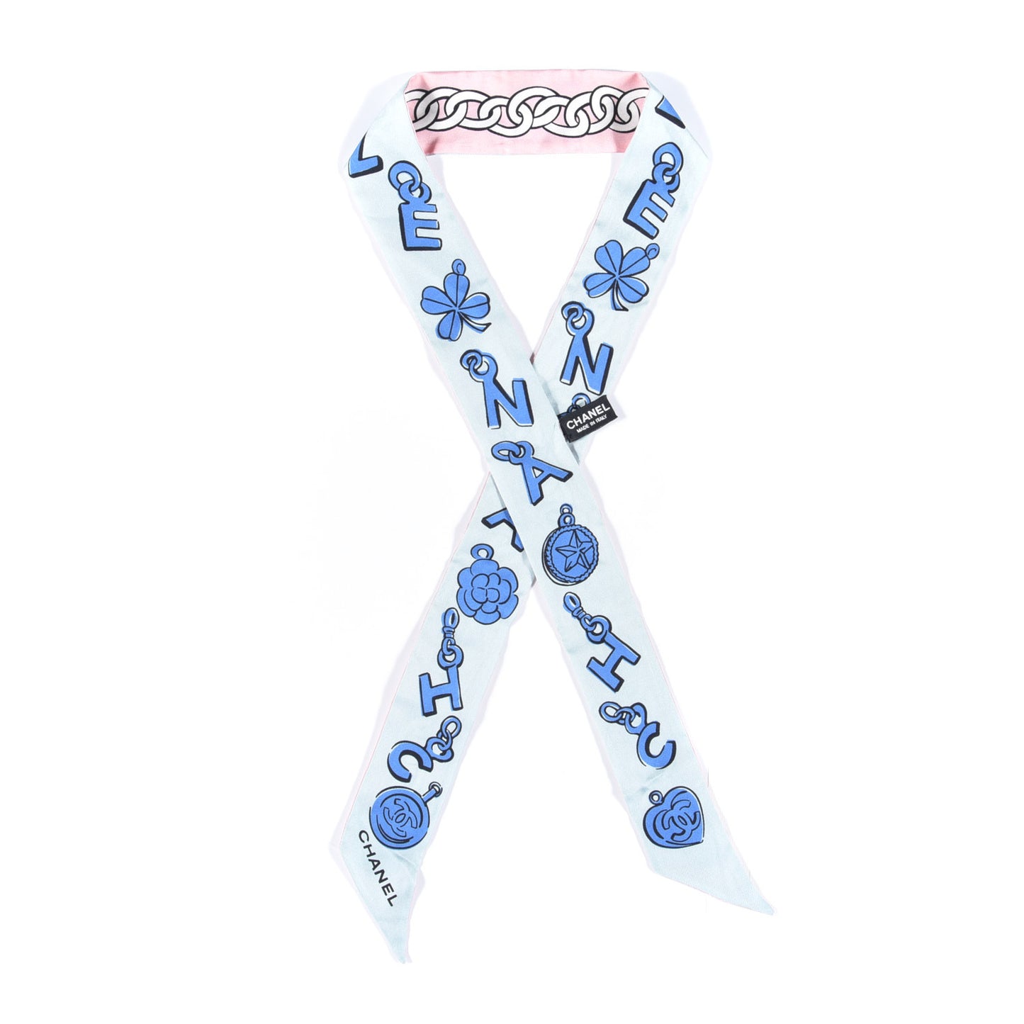 Silk CC Chain Slim Bandeau Scarf Pink Blue