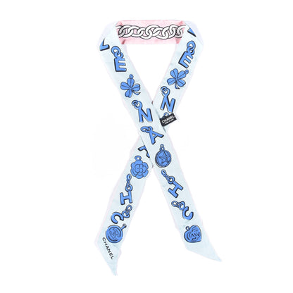 Chanel Silk CC Chain Slim Bandeau Scarf Pink Blue 1 of 4