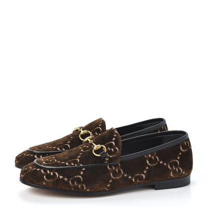Gucci Velvet GG Monogram Horsebit Womens Jordaan Loafers 36 Brown Black 2 of 11
