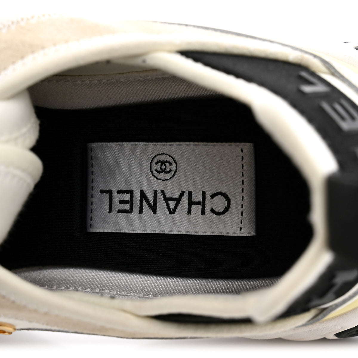 Chanel Velvet Calfskin Mixed Fibers CC Sneakers 40 Ivory Black 8 of 11