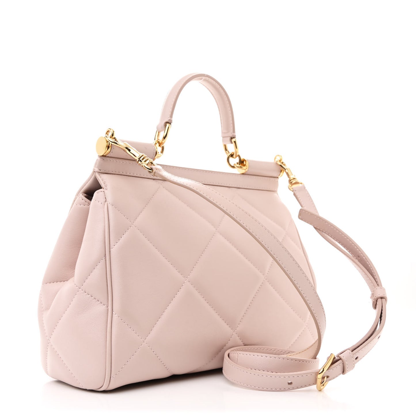 Nappa Quilted Medium Miss Sicily Satchel Rosa Polvere