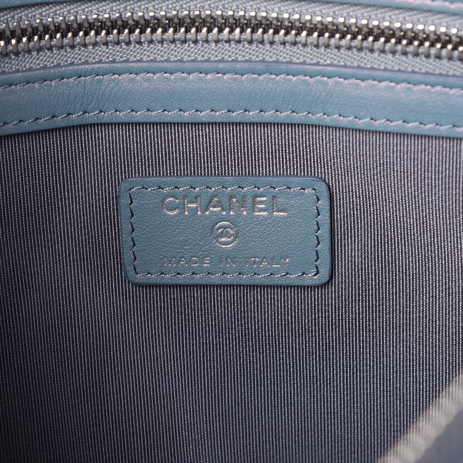 Chanel Iridescent Crumpled Lambskin Medium Cosmetic Case Light Blue 6 of 8