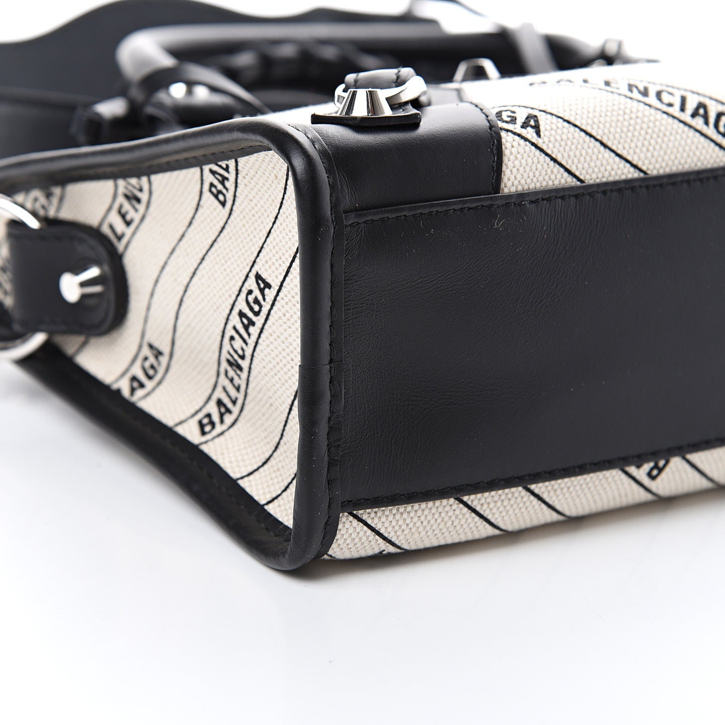 Canvas Satin Calfskin Diagonal Allover Logo Print Classic Silver Hardware Mini City Natural Black