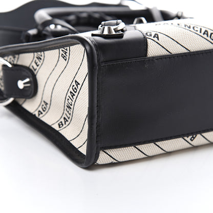 Balenciaga Canvas Satin Calfskin Diagonal Allover Logo Print Classic Silver Hardware Mini City Natural Black 8 of 9