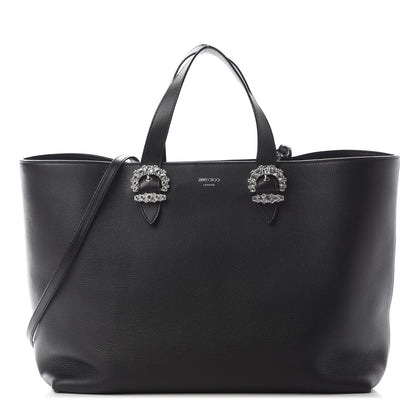 Jimmy Choo Calfskin Crystal Buckle Shopping Tote Black 1 of 7