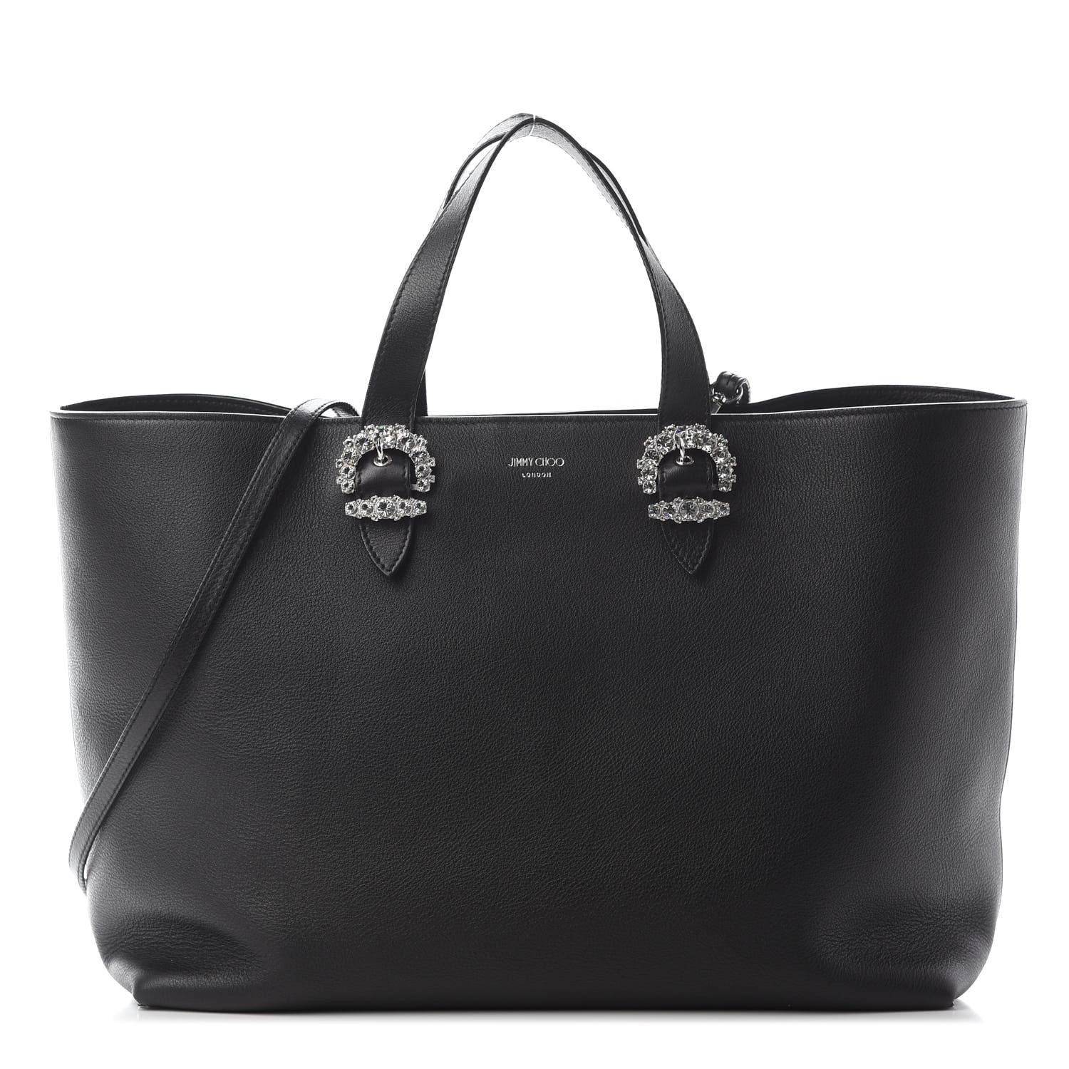 Jimmy Choo Calfskin Crystal Buckle Shopping Tote Black 1 of 7
