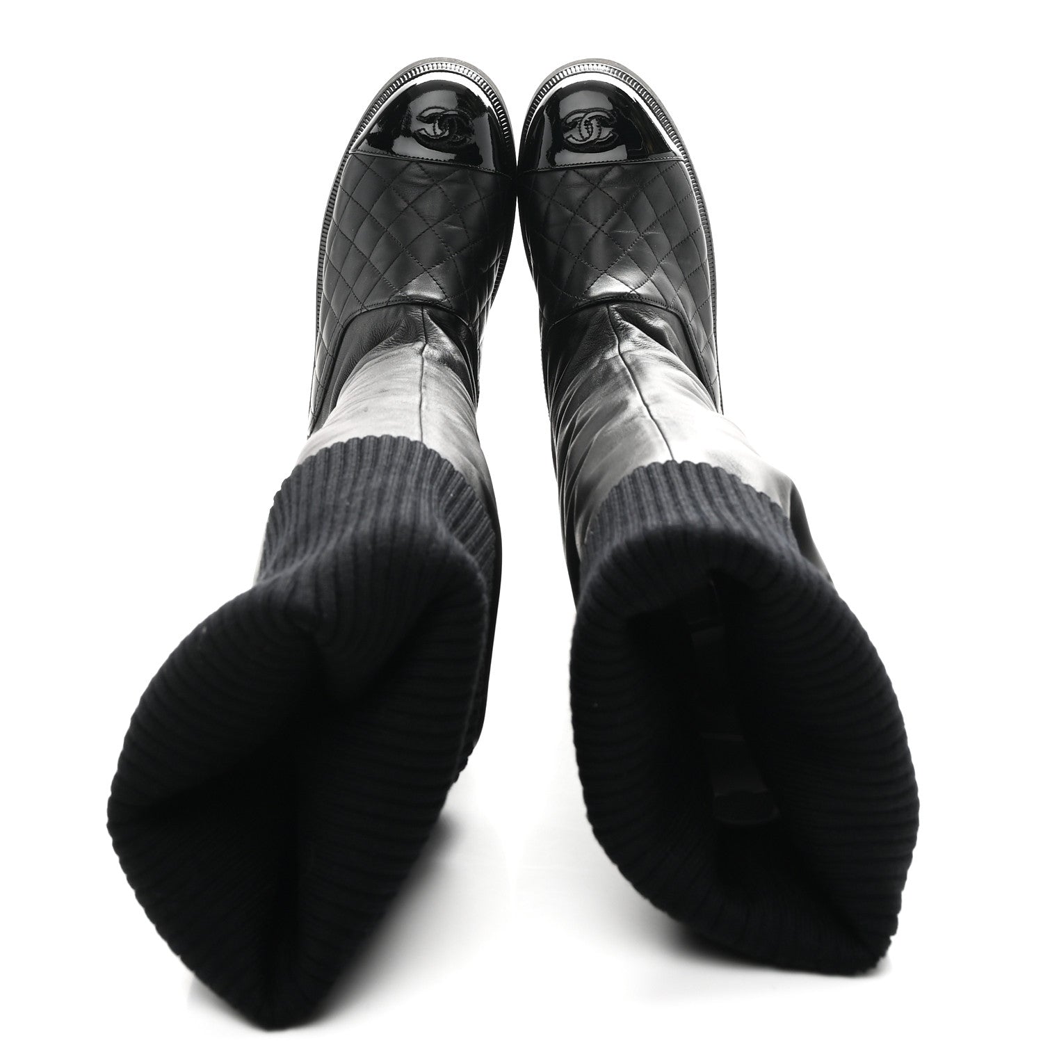 Chanel Lambskin Calfskin Quilted Knit Womens High Boots 39.5 Black 2 of 10