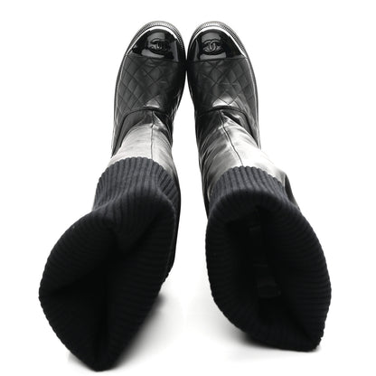 Chanel Lambskin Calfskin Quilted Knit Womens High Boots 39.5 Black 2 of 10