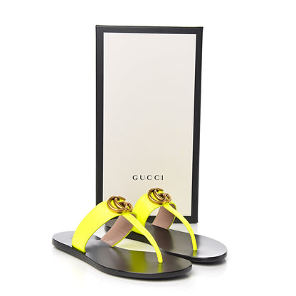 Gucci Calfskin GG Marmont Thong Sandals 35.5 Yellow Fluo 8 of 8
