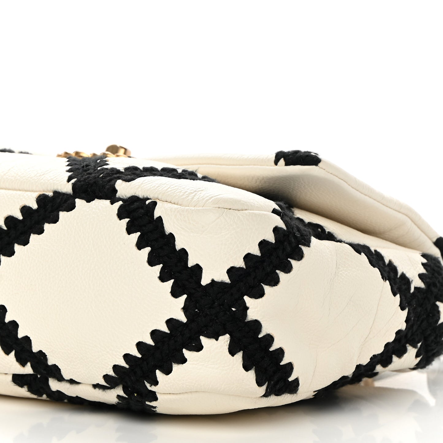 Calfskin Crochet Medium Chanel 19 Flap White Black