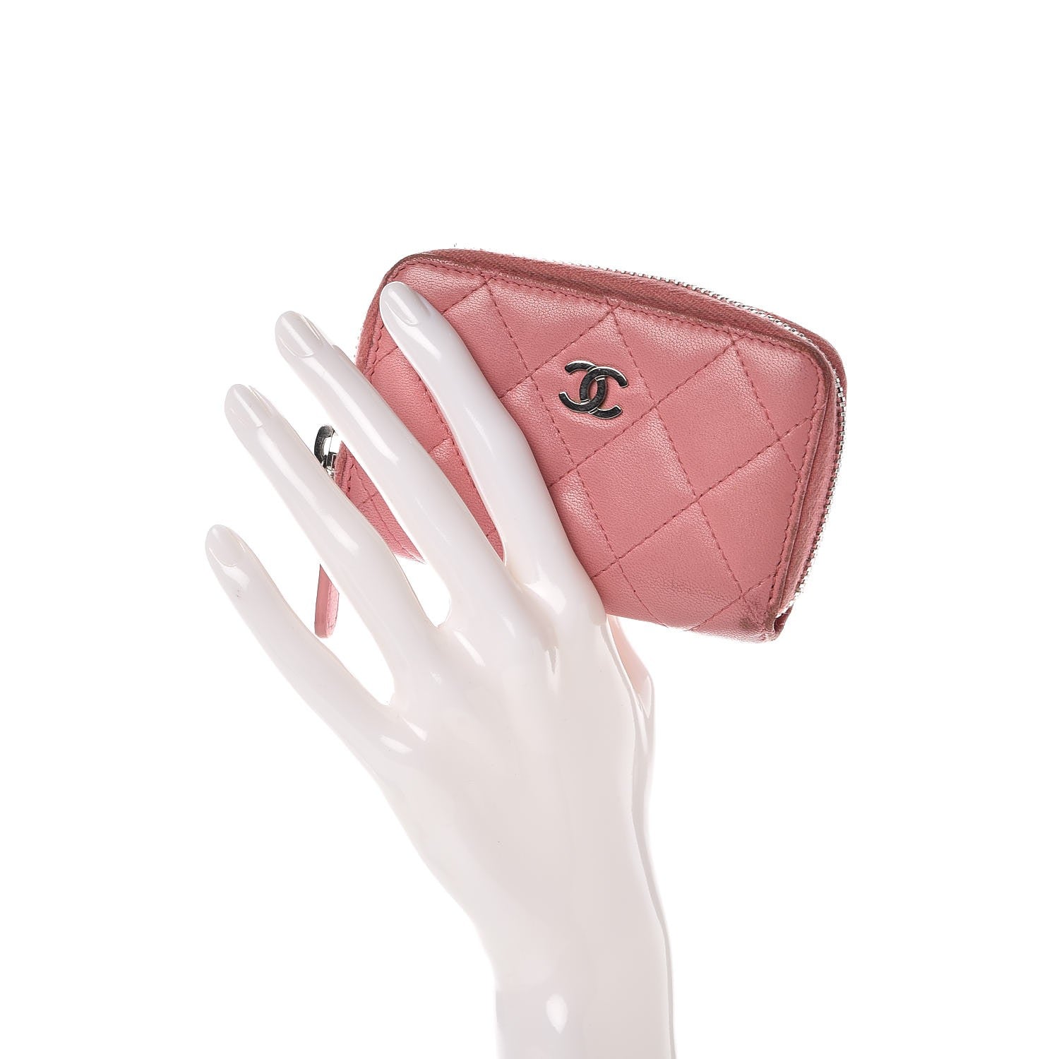 Chanel Lambskin Quilted Zip Around Coin Purse Wallet Pink 2 of 14