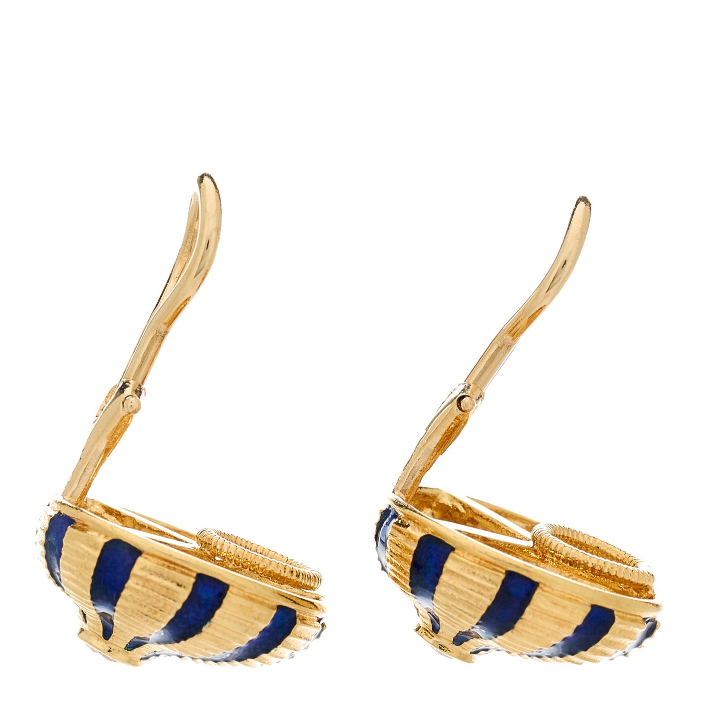 18K Yellow Gold Enamel Diamond Schlumberger Taj Mahal Clip-On Earrings Blue