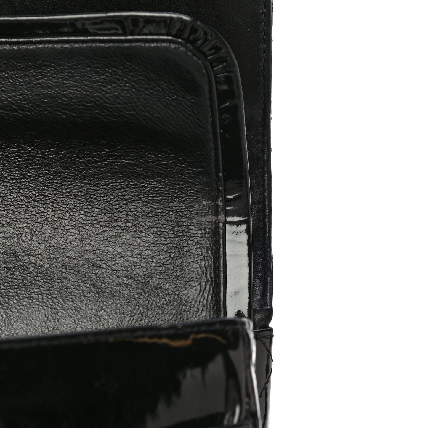 Patent Quilted Medium Double Flap Black