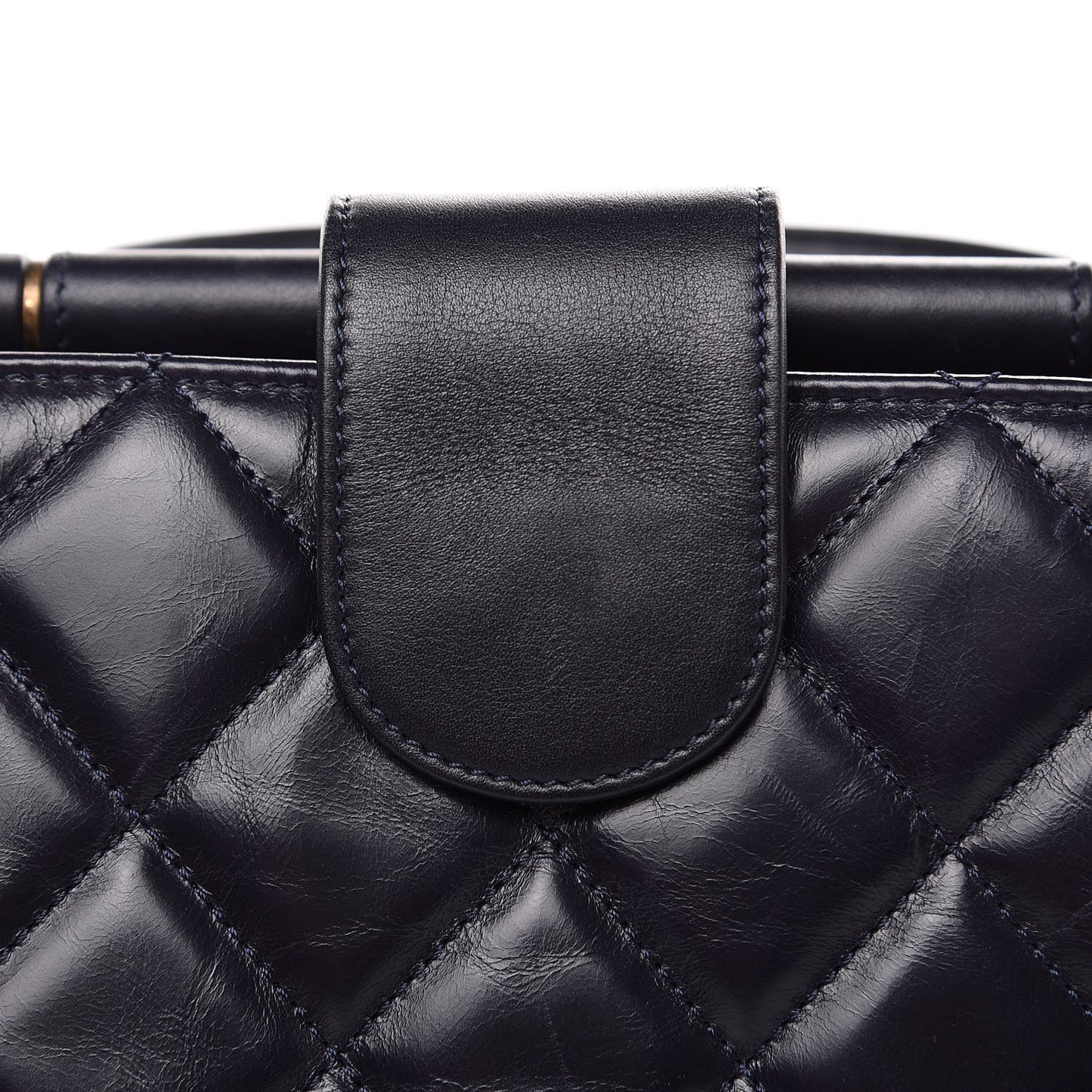 Calfskin Quilted Large Gold Bar Top Handle Tote Dark Navy Blue