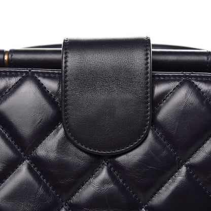 Chanel Calfskin Quilted Large Gold Bar Top Handle Tote Dark Navy Blue 14 of 15