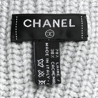 Chanel Wool Cashmere CC Beanie Hat Light Grey Fuchsia 5 of 5