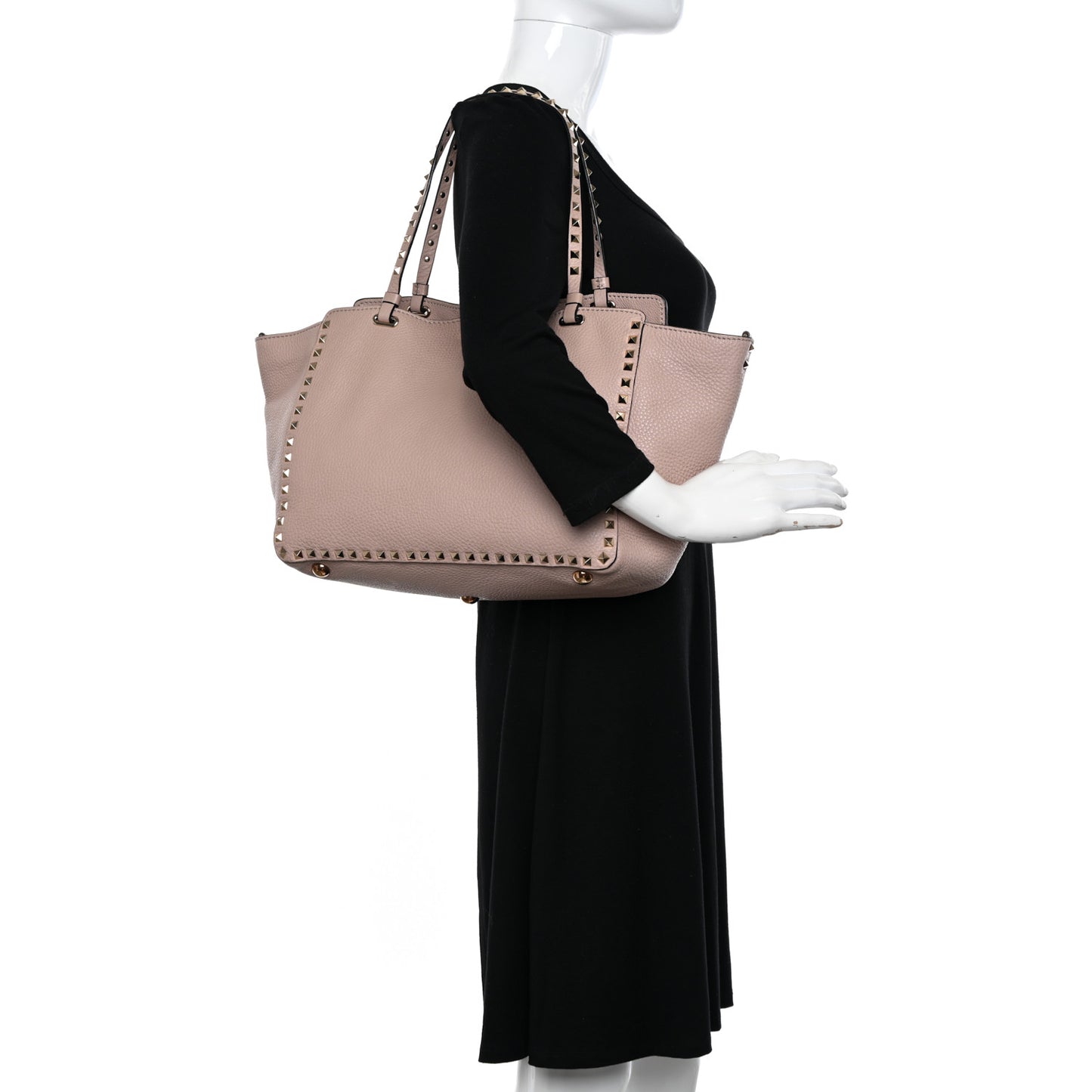 Pebbled Calfskin Medium Rockstud Tote Poudre