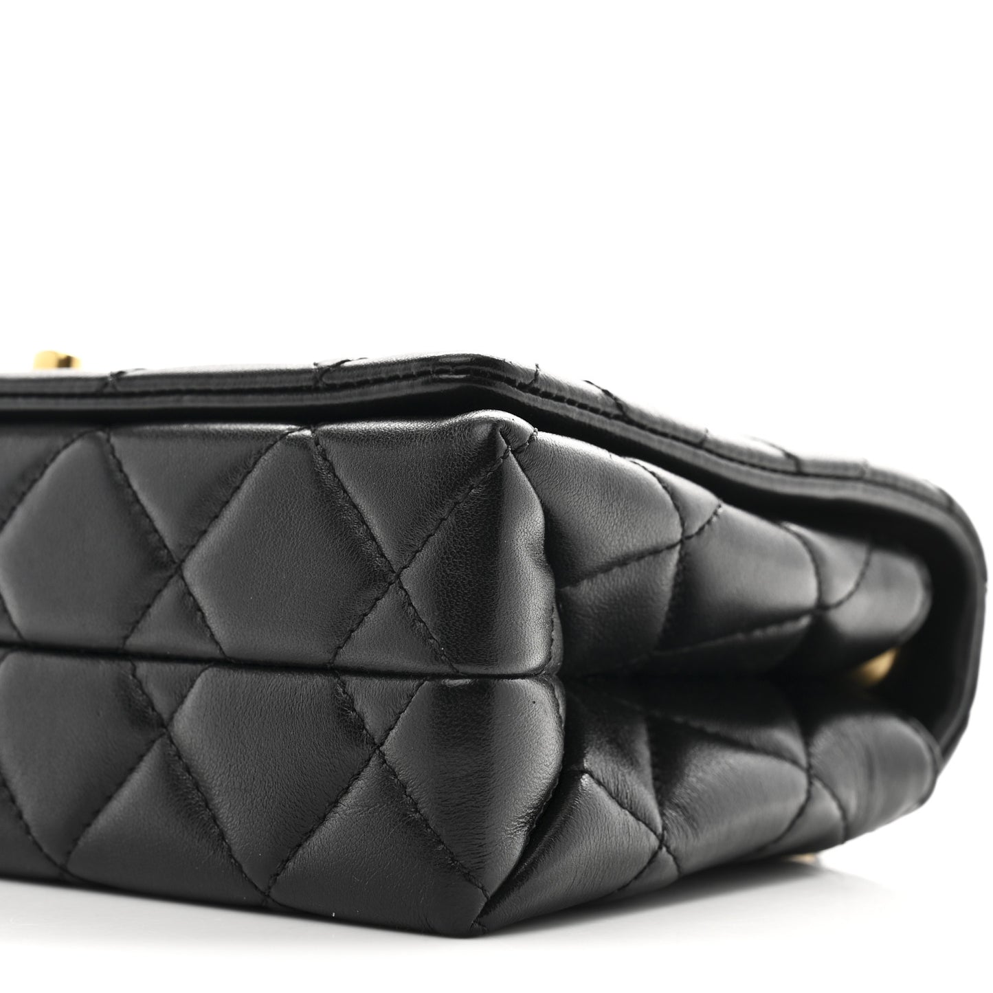 Shiny Lambskin Quilted Enamel CC Small Flap Black