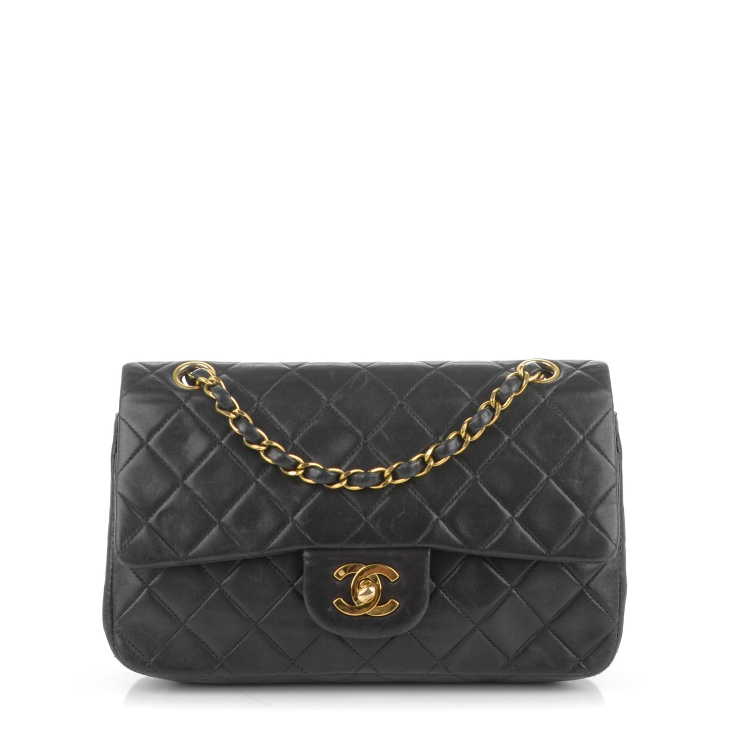 Lambskin Quilted Small Double Flap Black