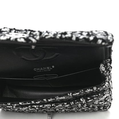 Chanel Tweed Sequin Quilted Medium Double Flap Black White 5 of 12