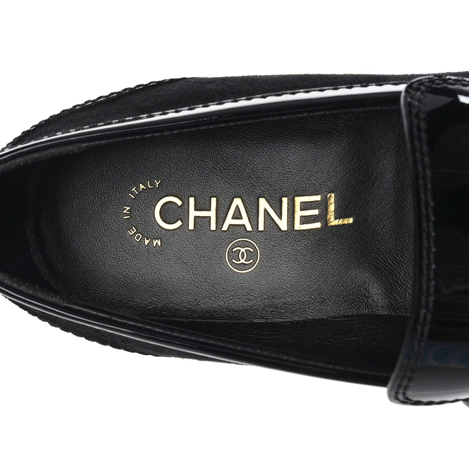 Chanel Patent Calfskin Suede Kidskin CC Loafers 40.5 Black 7 of 9