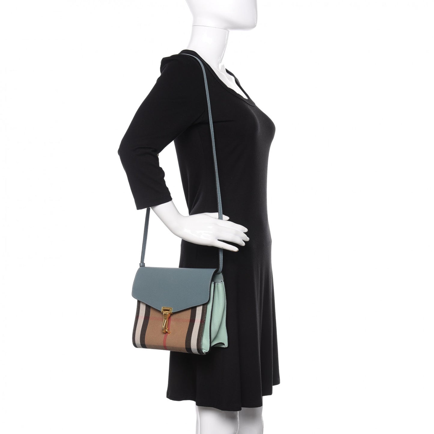 Grainy Calfskin House Check Small Macken Crossbody Bag Celadon Blue